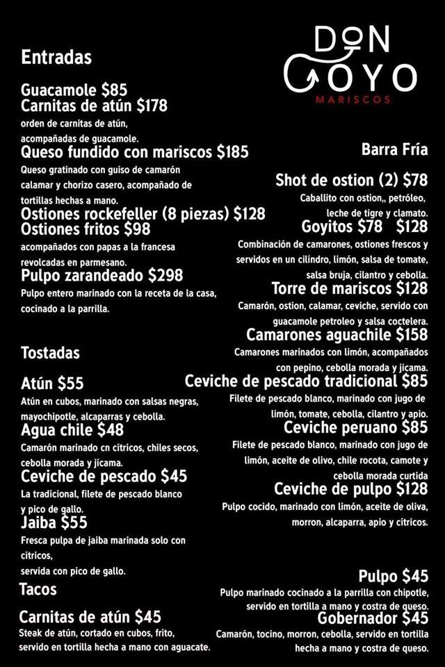 Menu at DON GOYO MARISCOS restaurant, Matamoros, Avenida División del Norte  Plaza