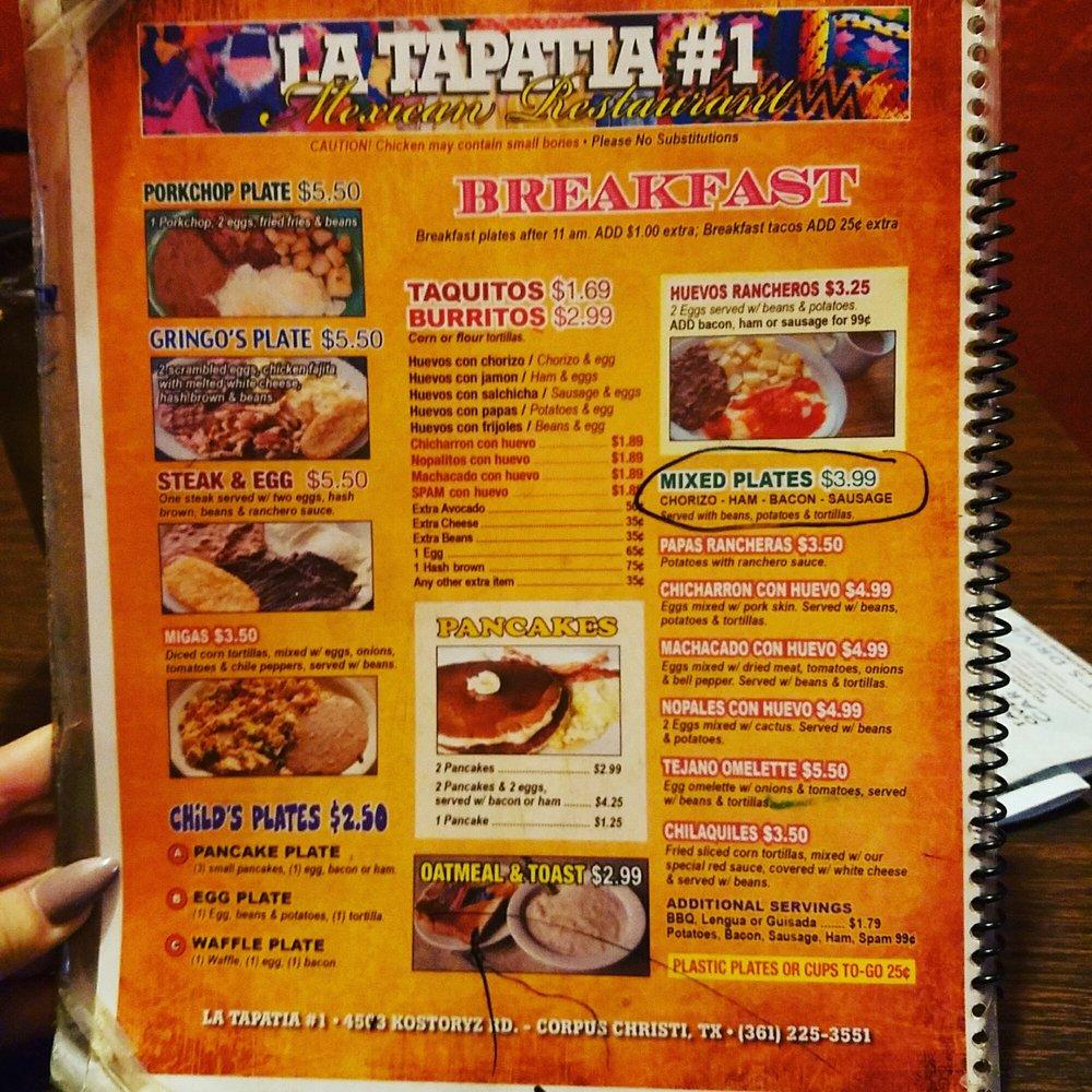 Carta del restaurante Taqueria La Tapatia 1, Corpus Christi, Kostoryz Rd