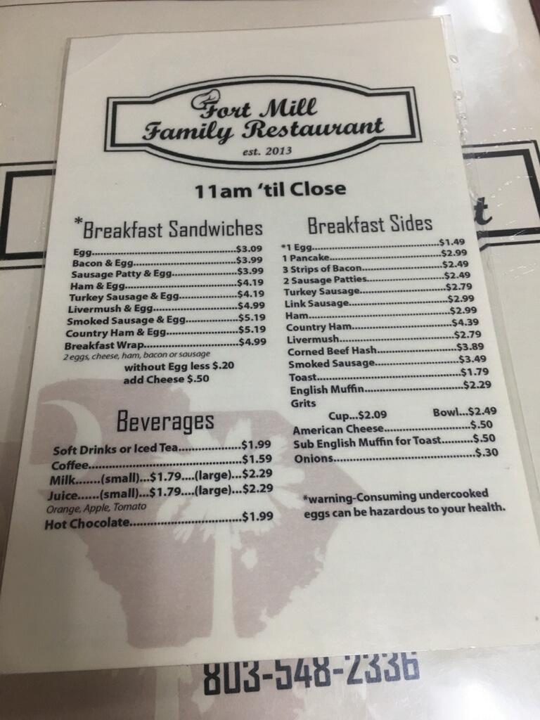 Menu at Fort Mill Family Restaurant, Fort Mill