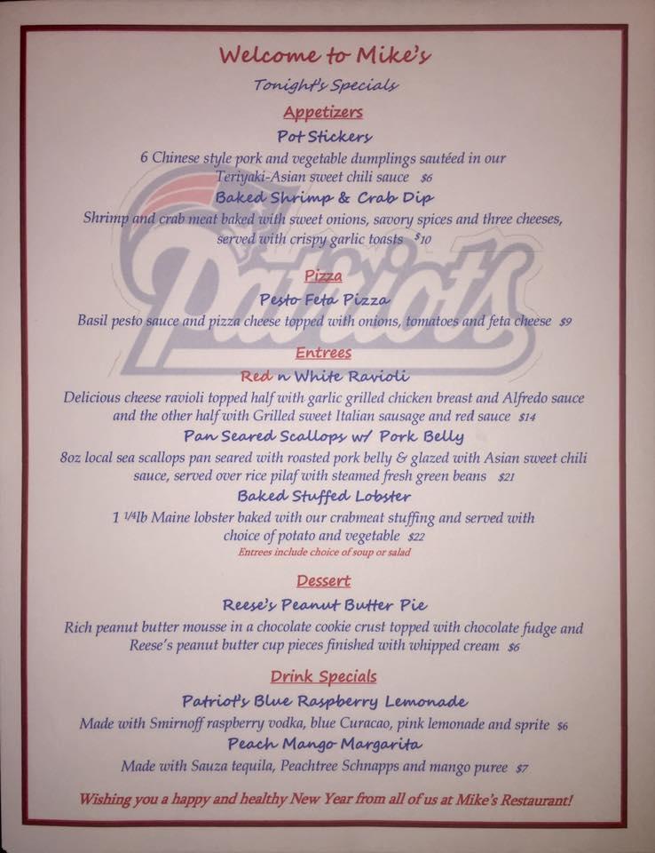 Menu at Mike's Restaurant, Fairhaven