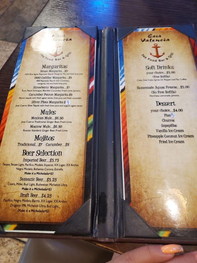 Menu at Casa Valencia Mexican Seafood, Bar & Grill, Tucson, W Valencia Rd