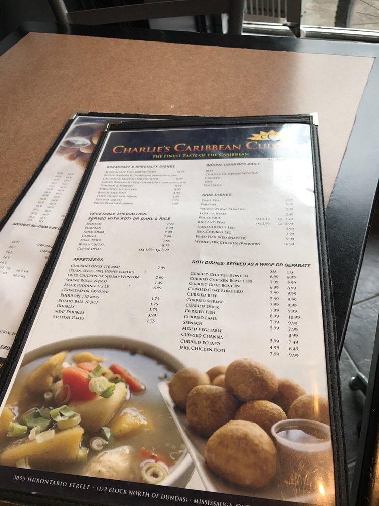 Menu at Charlie's Caribbean Cuisine restaurant, Mississauga