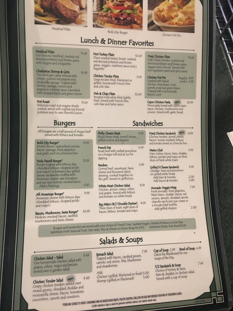 Menu at Metro Diner restaurant, Huntersville, Reese Blvd