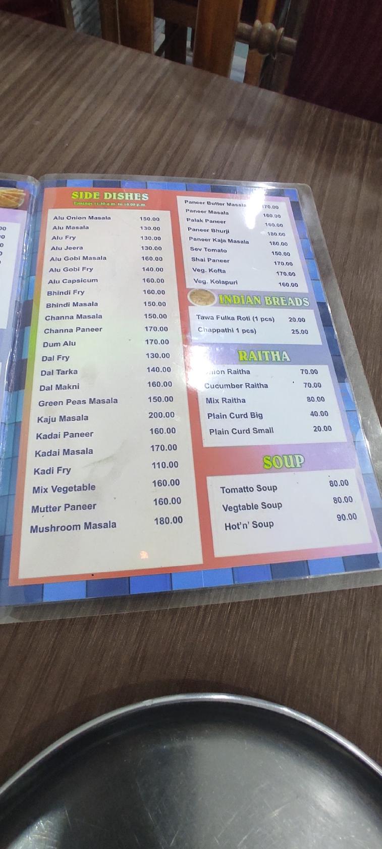 Sukh sagar restaurant menu