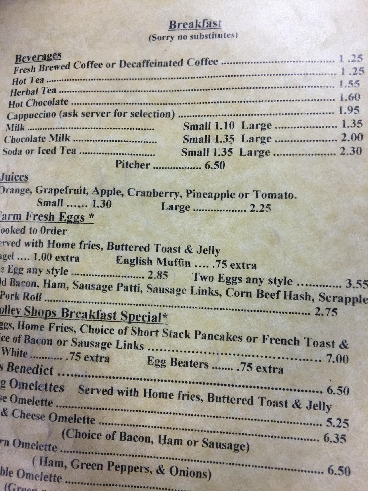 Menu at Trolley Shops Restaurant, Bangor