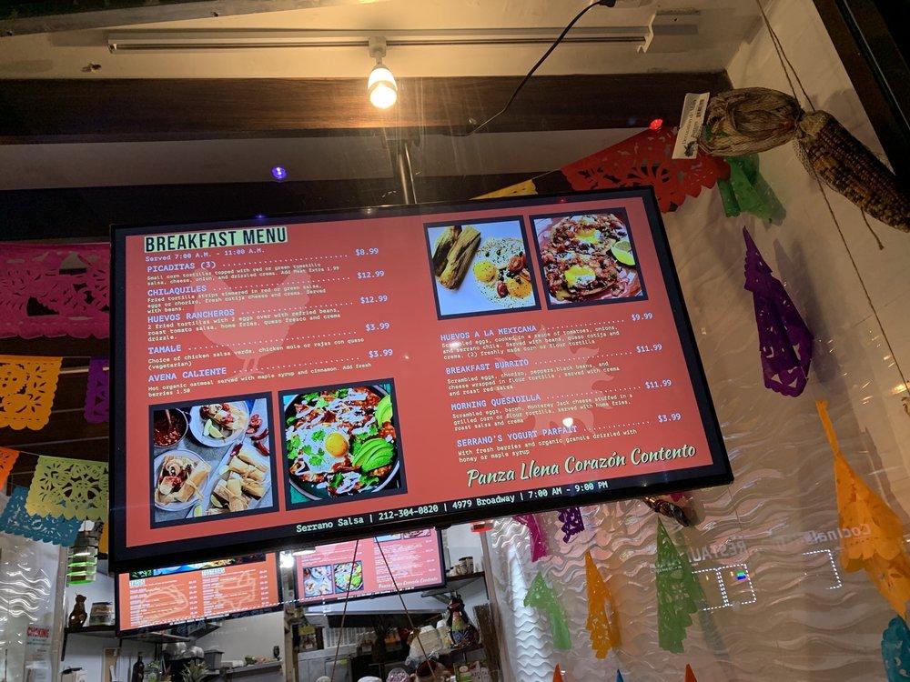 Menu at Serrano Salsa restaurant, New York City