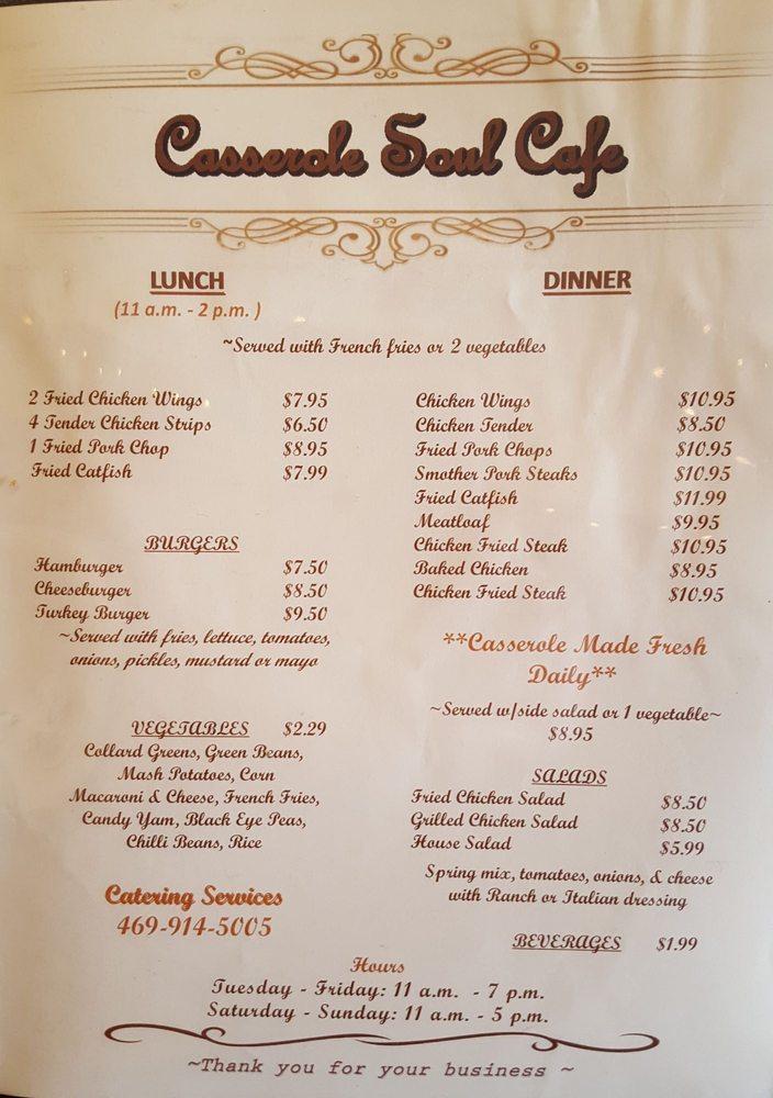 Menu at Casserole Soul Cafe, Lancaster