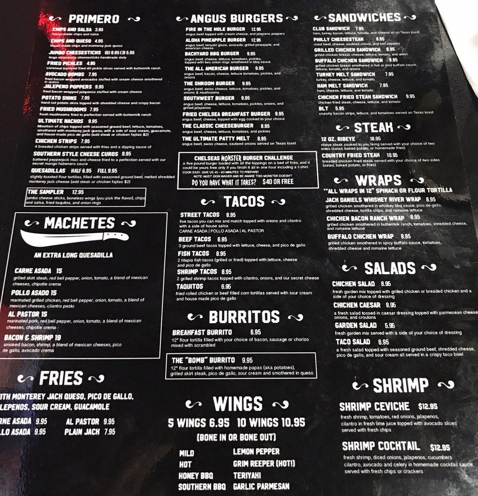 Menu at Chelsea's Burgers N' Brew fast food, Abilene