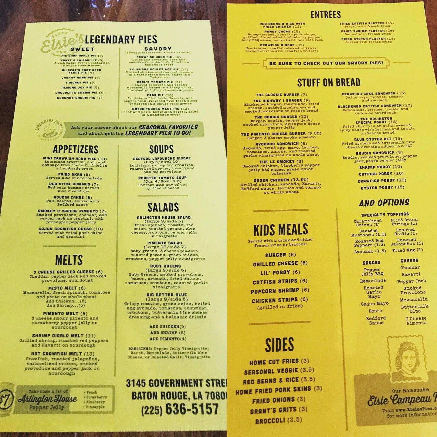 Menu at Elsie's Plate & Pie desserts, Baton Rouge