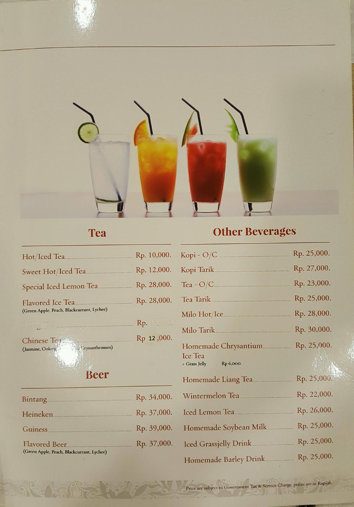 Menu at Jun Njan restaurant, West Jakarta, Letjen S. Parman No.28