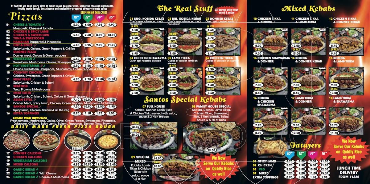 Menu at Santos Kebab House Cheetham Hill restaurant, Manchester