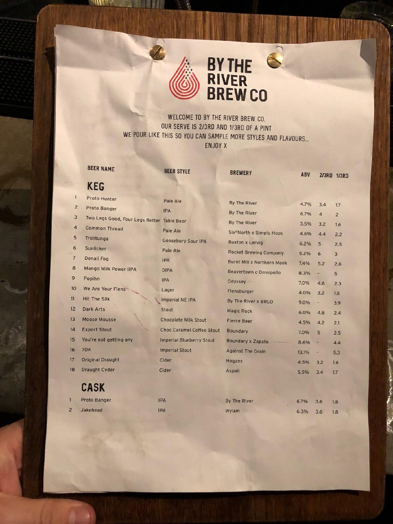 R236 Menu By The River Brew Co 