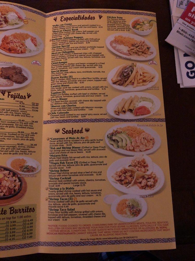 Carta de El Nopal Mexican Restaurant, Cartersville, 540 Old Mill Rd