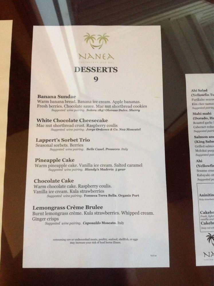 Menu at Nanea Restaurant and Bar, Princeville