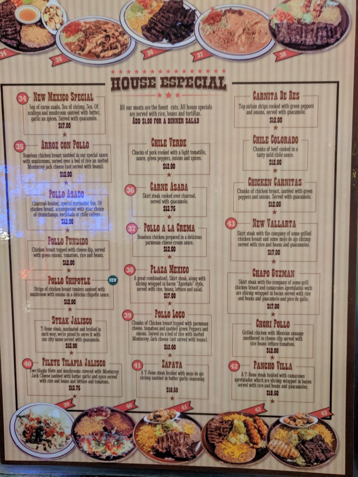 Carta del pub y bar Pancho Villa, Grundy Center