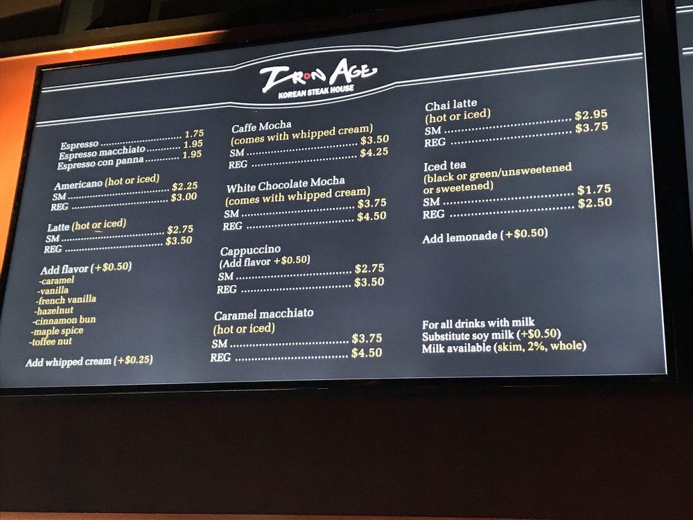 Menu at Iron Age Baltimore restaurant, Catonsville