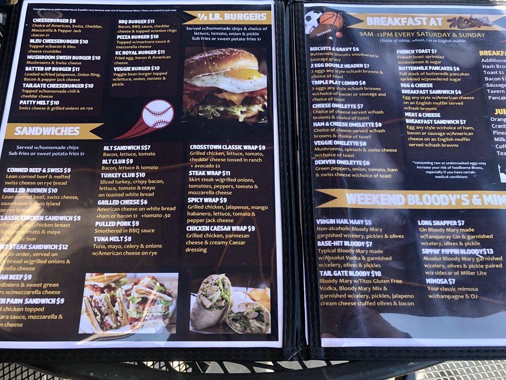 Menu at Mickey's Sports Bar & Grill, Streamwood