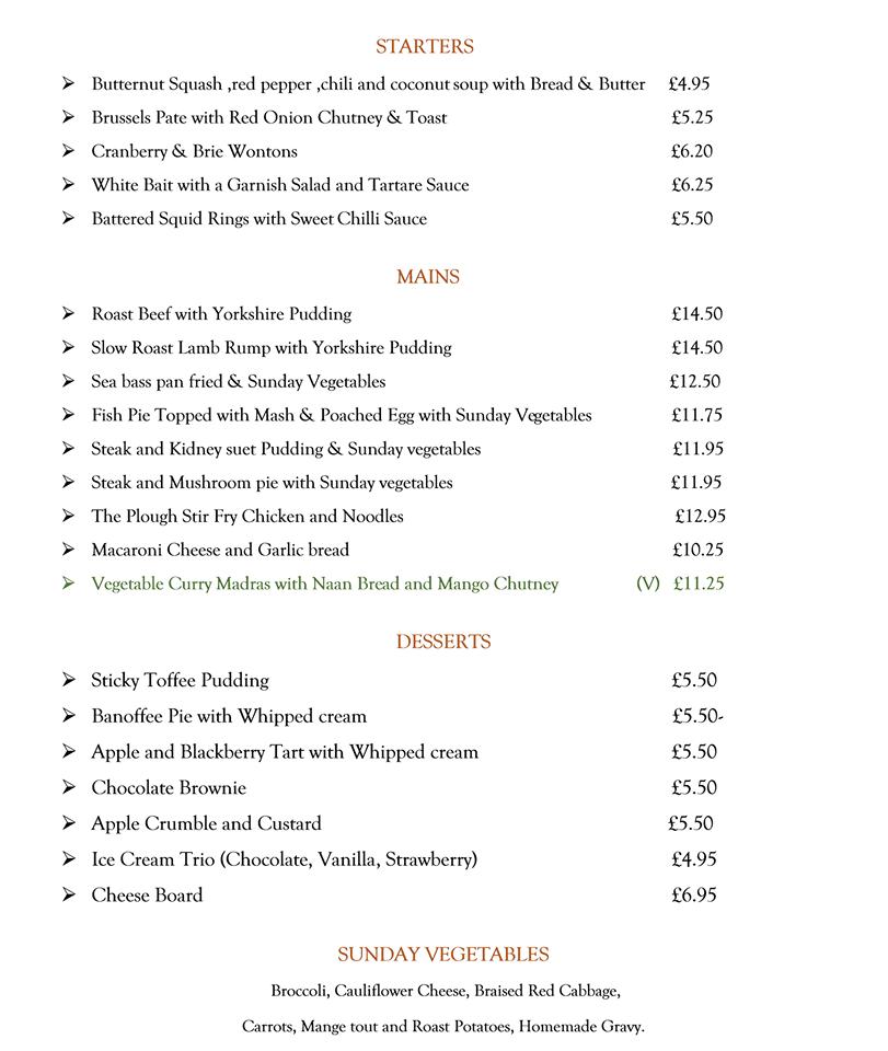 Menu At The Plough Pub & Bar, Redhill