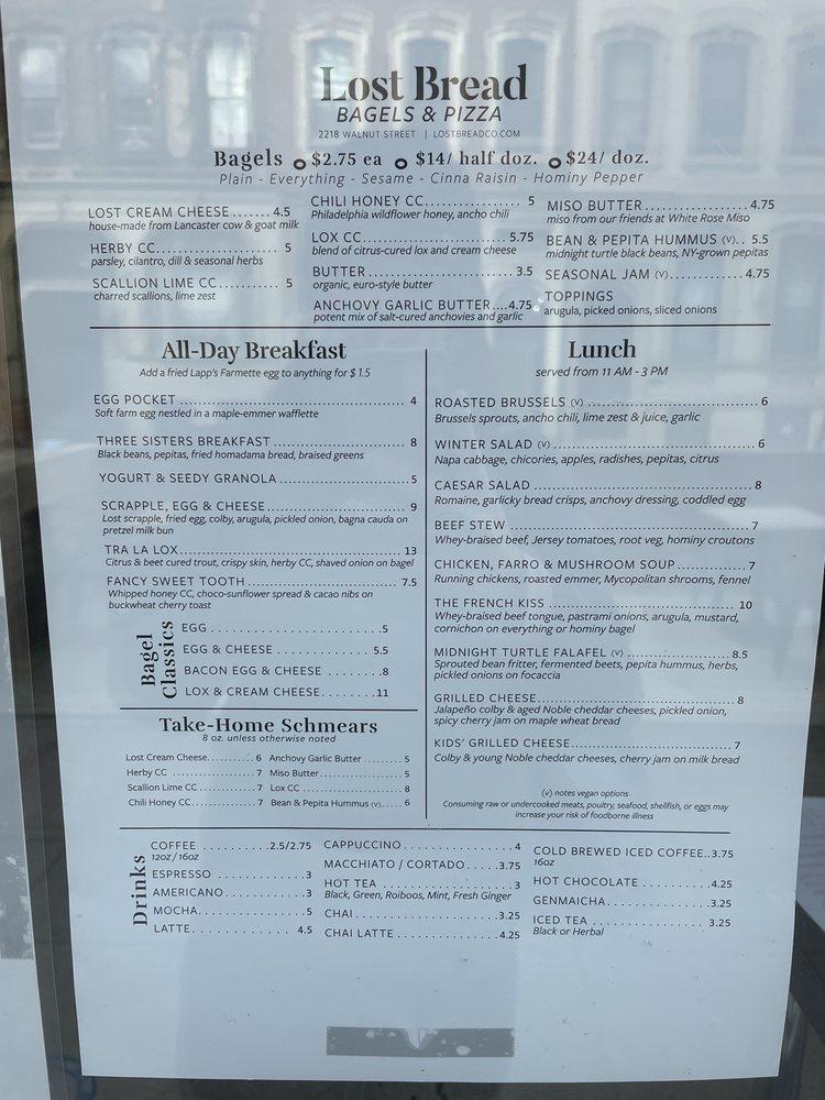Menu at Lost Bread Cafe, Philadelphia