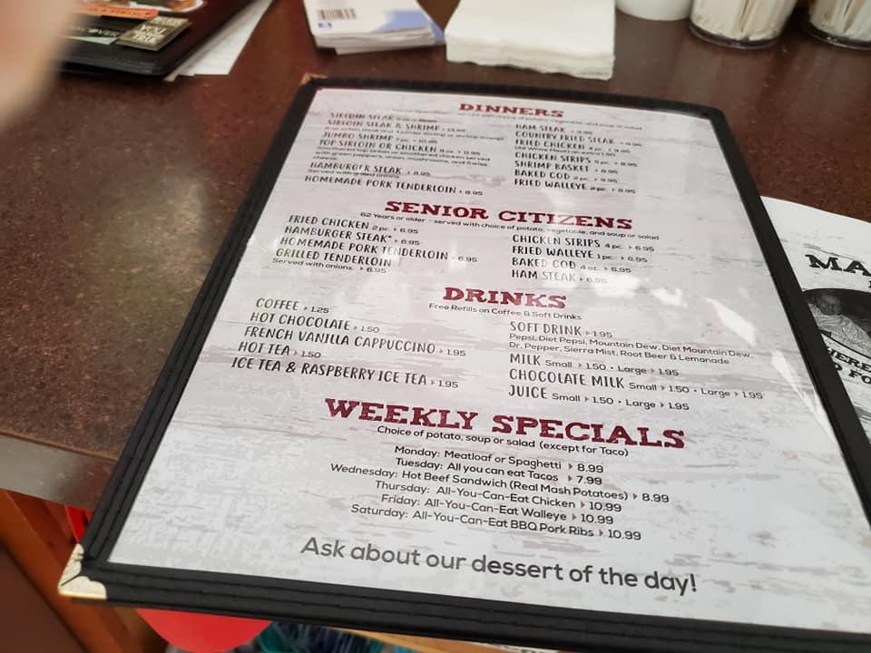 Menu at Ma & Pa's Diner restaurant, Oelwein