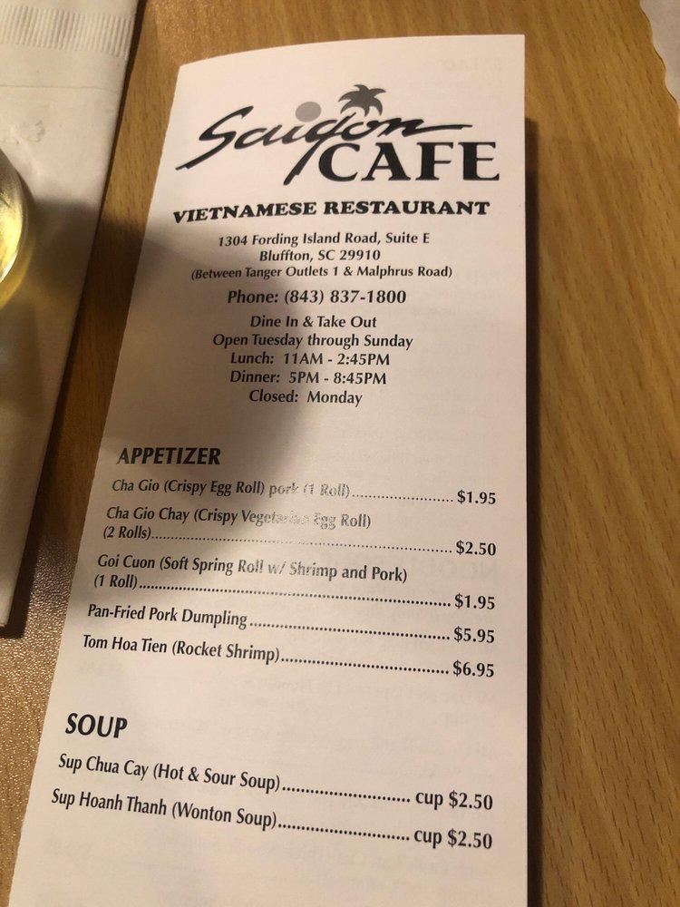 Menu at Saigon Cafe, Bluffton