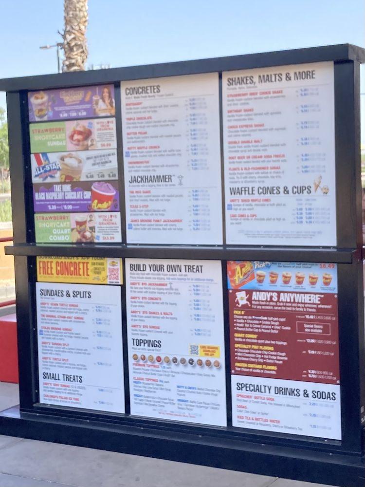 Menu at Andy's Frozen Custard desserts, Gilbert