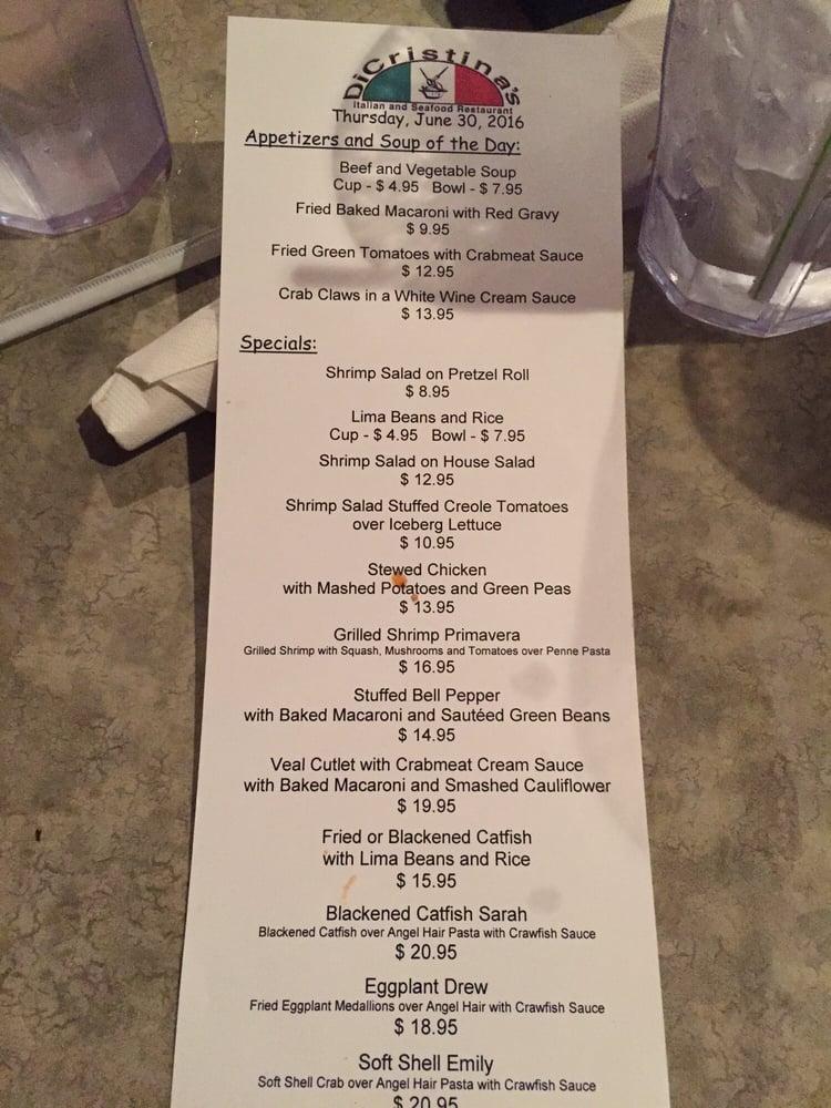 Menu at DiCristina's Italian and Seafood Restaurant, Covington