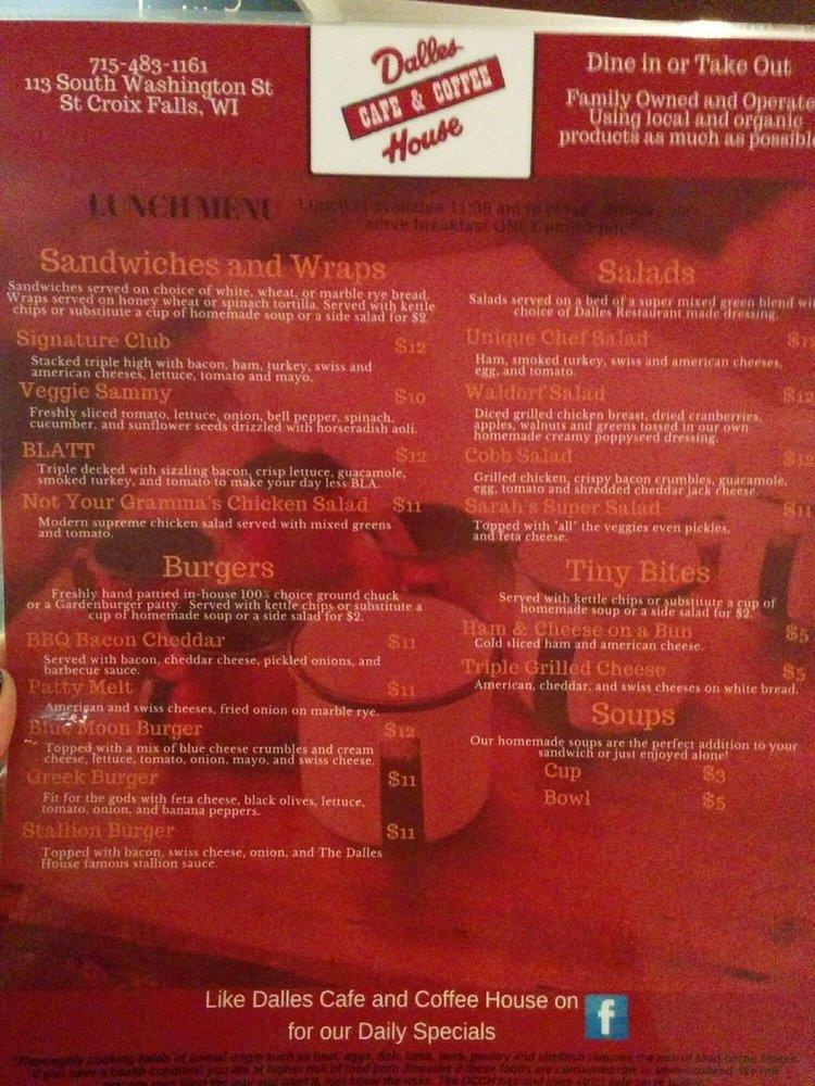 Menu at Dalles Cafe and Coffee House, Saint Croix Falls
