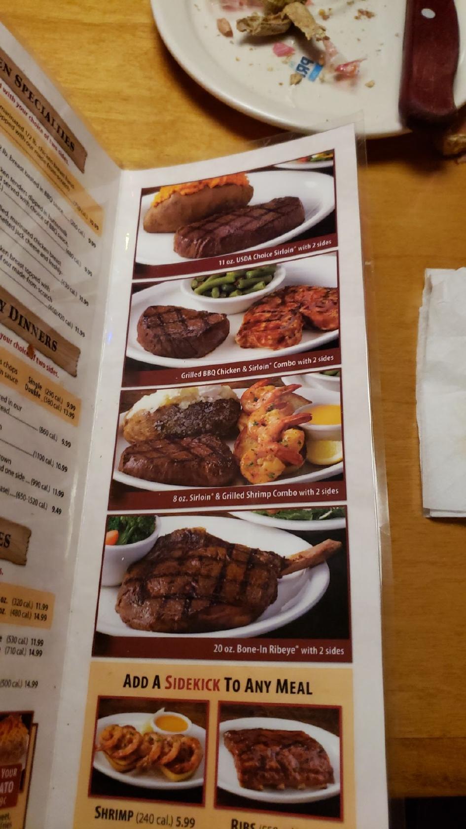 Menu at Texas Roadhouse steakhouse, Murfreesboro