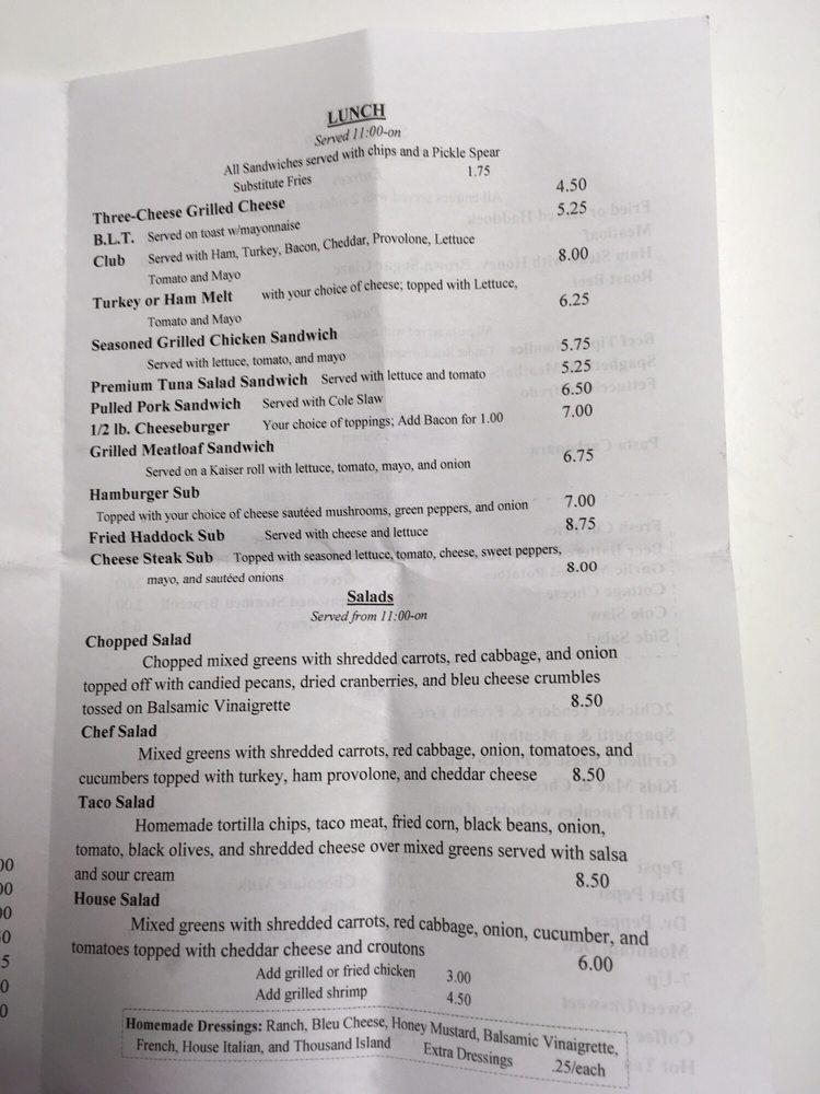 Menu at The Hummingbird Cafe, Wiley Ford