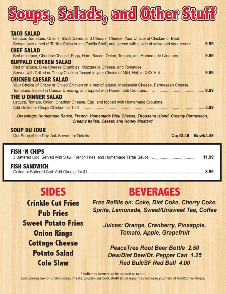Menu at The U Neighborhood Grill pub & bar, Urbandale