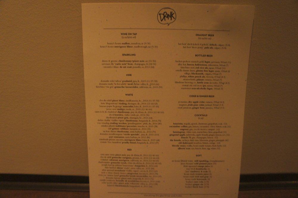 Menu at Ten Foot Henry restaurant, Calgary