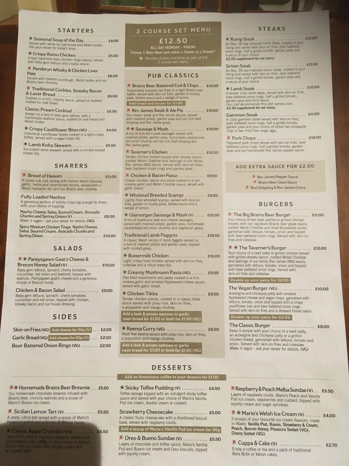 Menu at Watermill pub & bar, Bridgend