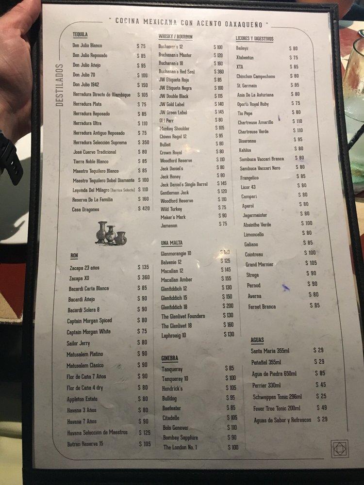 Menu at Apoala restaurant, Merida
