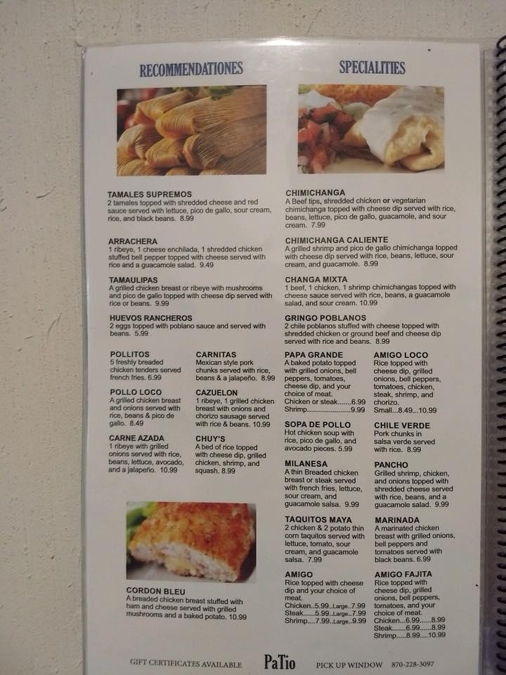 Menu at PaTio Mexican Restaurant, HelenaWest Helena, US 49
