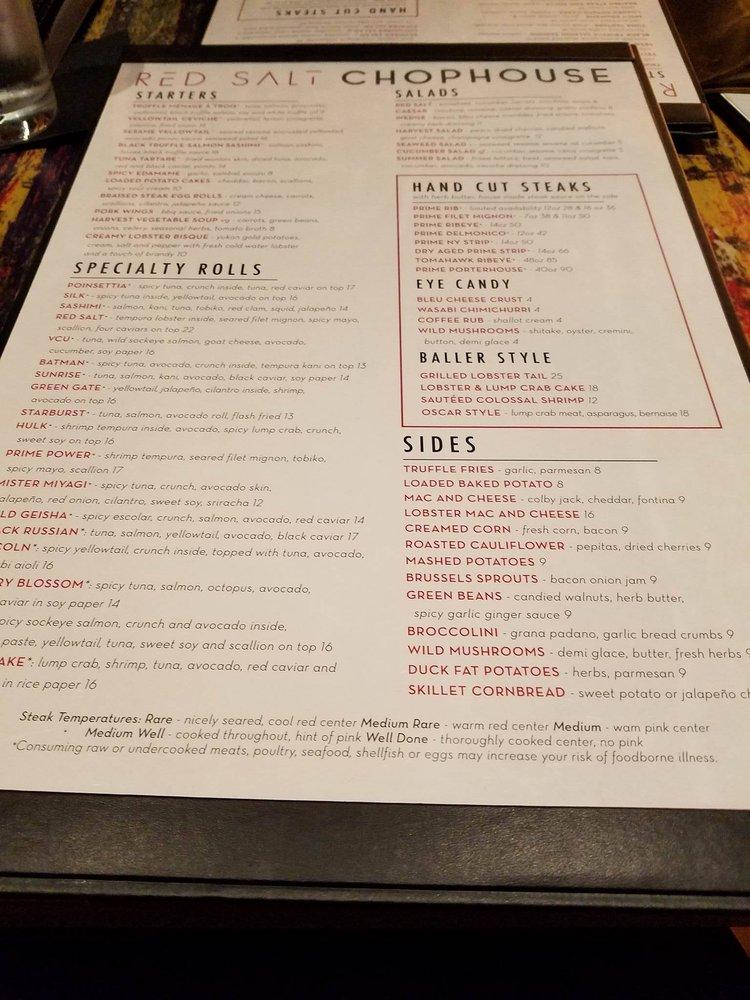 Menu at Red Salt Chophouse and Sushi restaurant, Richmond