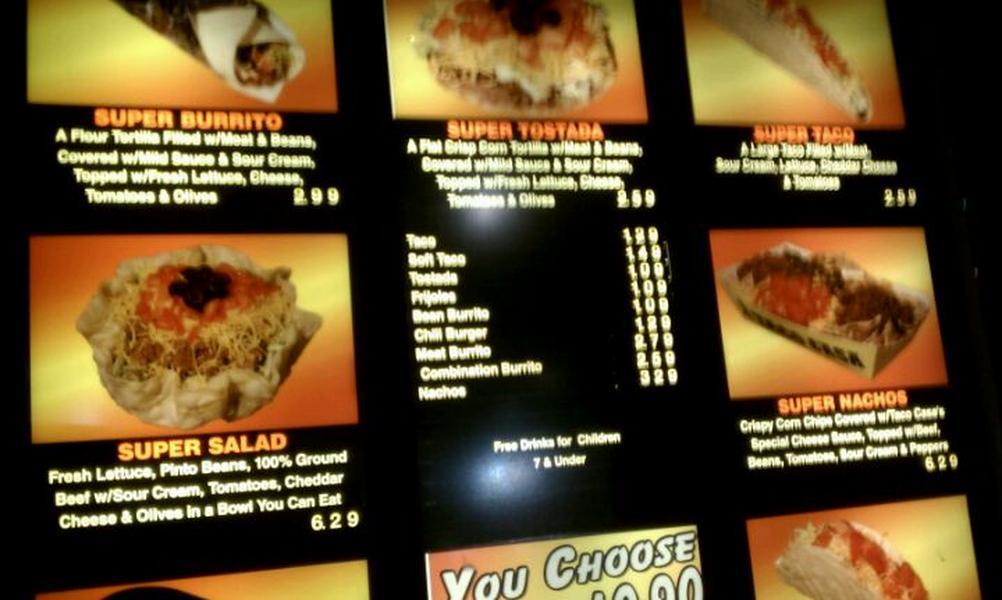 Menu at Taco Casa restaurant, Garland