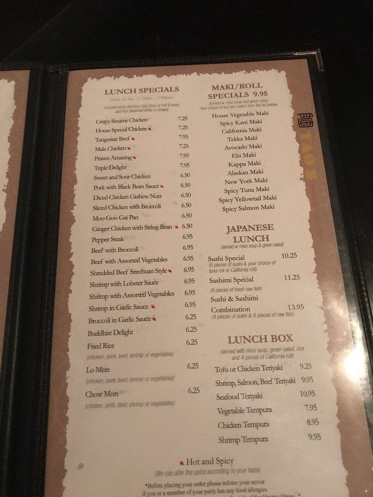 Menu at Tao's Asian Cuisine restaurant, East Longmeadow