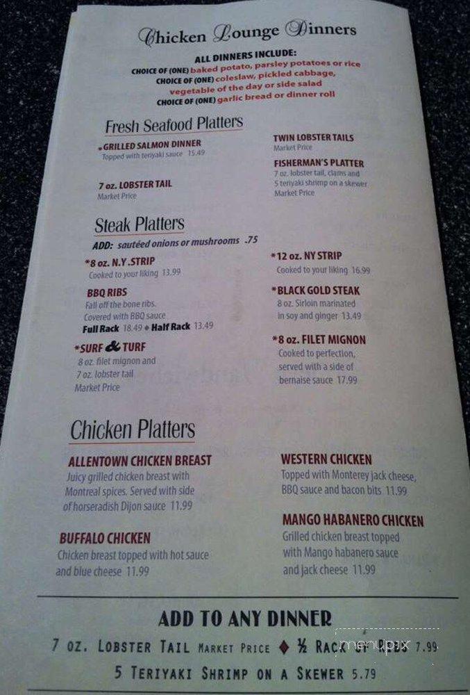 Menu at Chicken Lounge pub & bar, Allentown