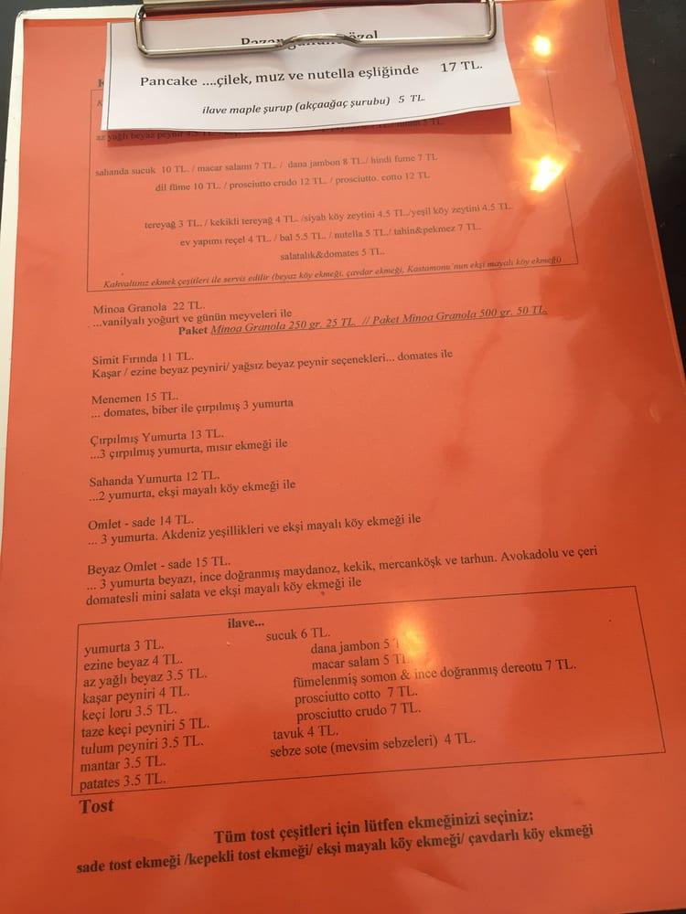 Menu at Minoa Akaretler, Istanbul