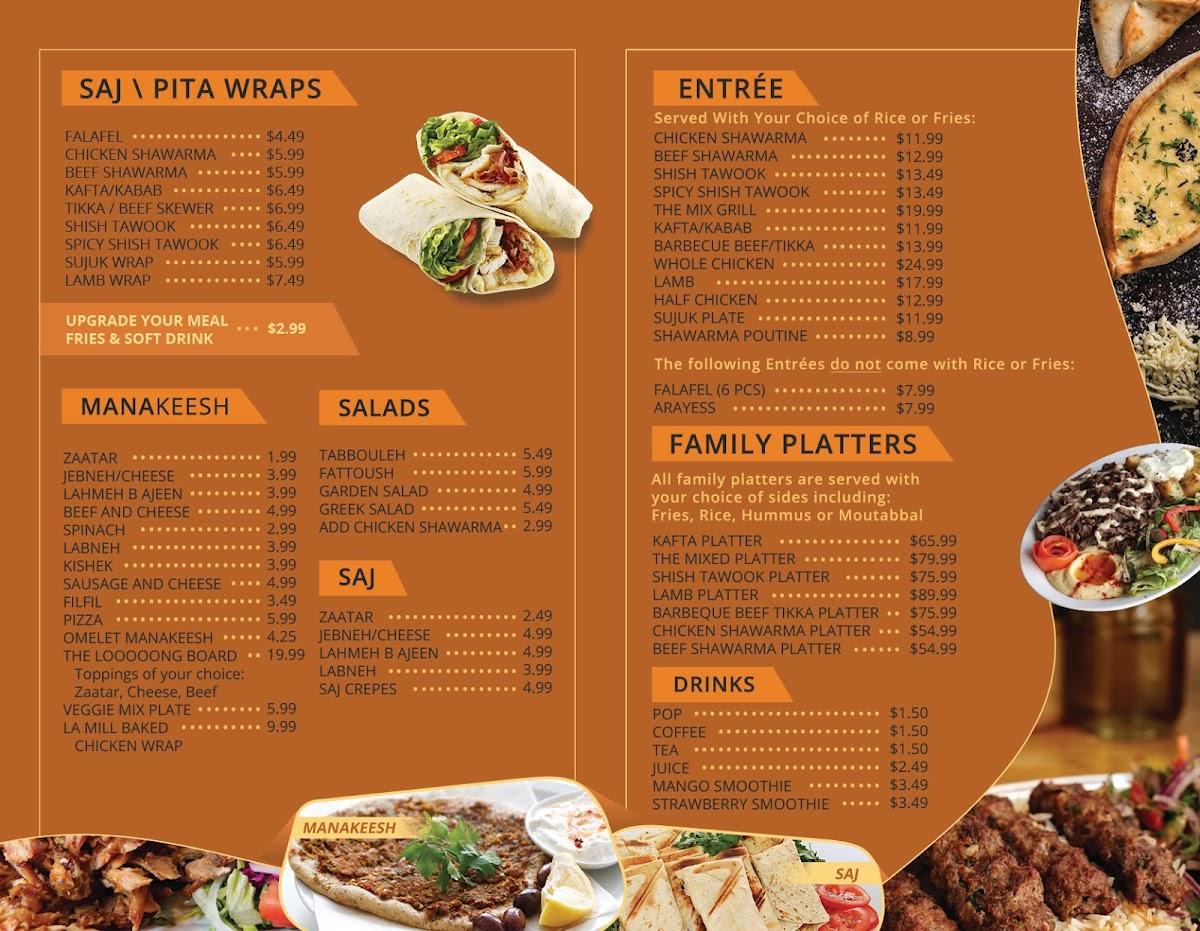 Menu at La Mill restaurant, Mississauga