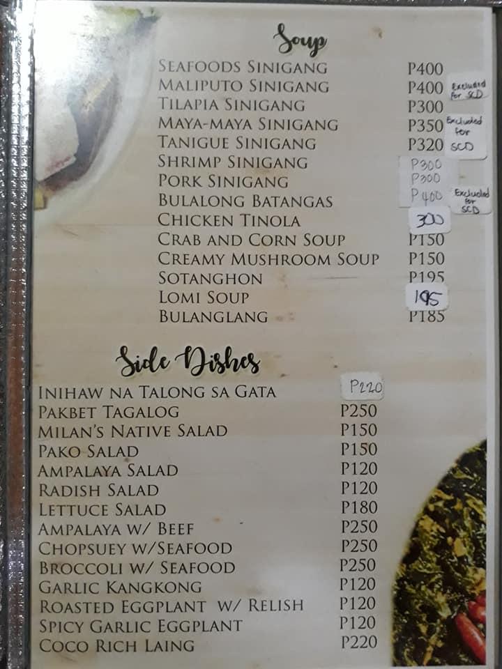 Menu at Milan's Native Food and Grill restaurant, Talisay, 059 Tumaway