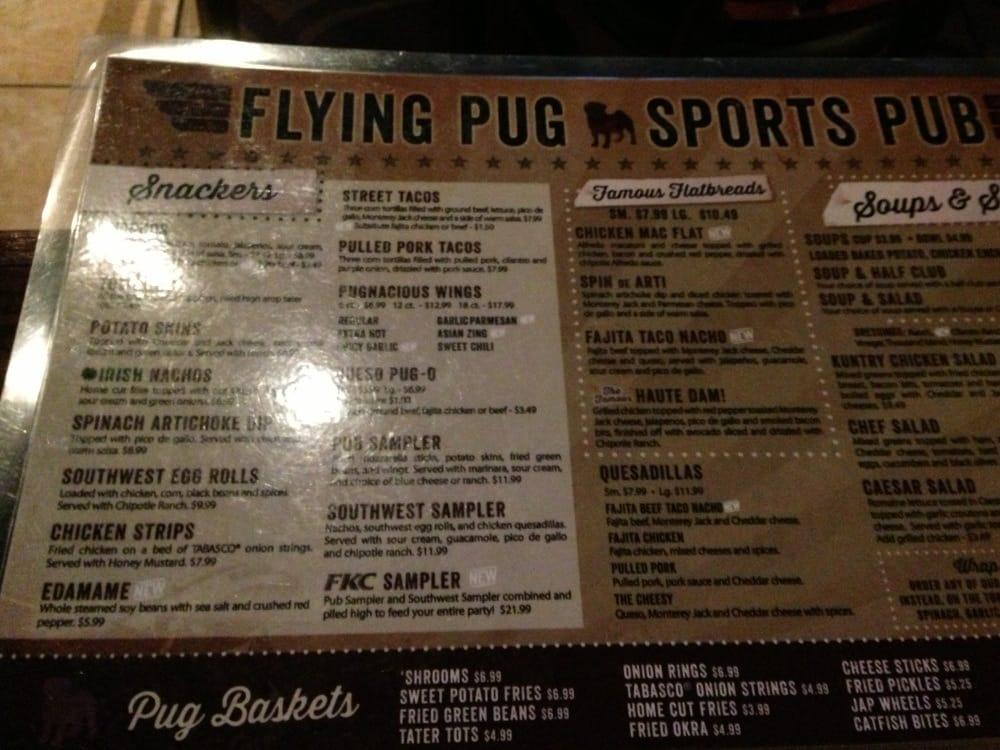 Flying pug menu