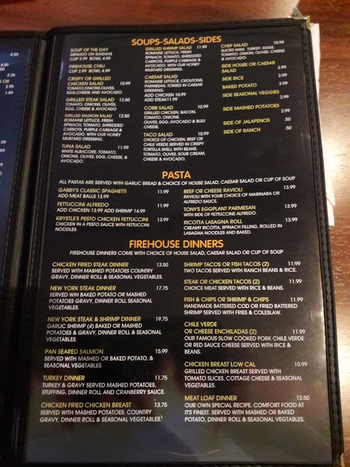 Menu At Tony's Firehouse Grill And Pizza Pizzeria, Bakersfield