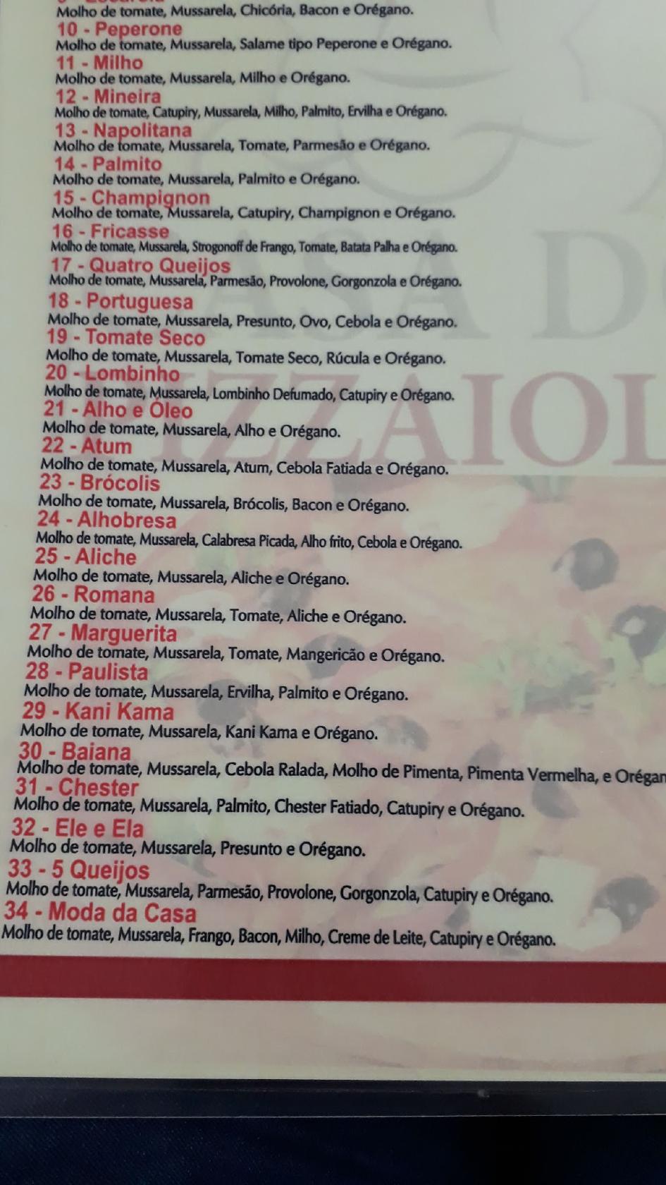 Casa do Pizzaiolo Matriz cardápio
