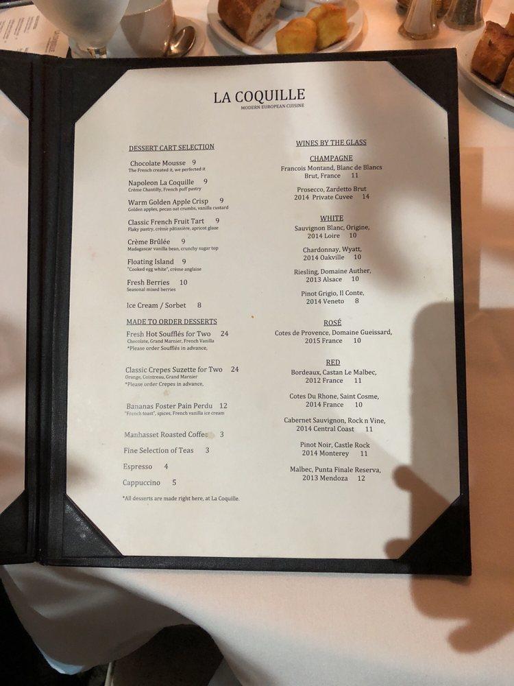Carta del restaurante La Coquille, Manhasset