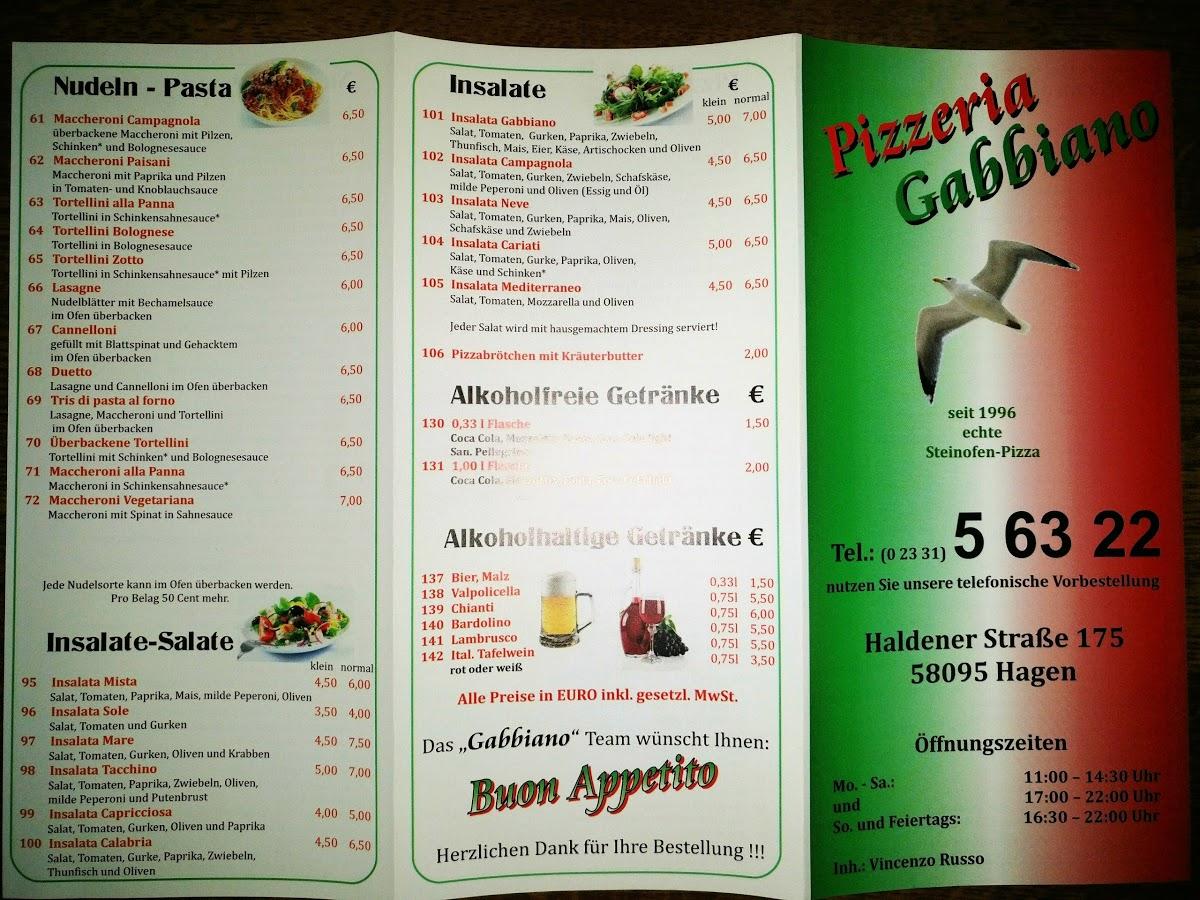 Speisekarte von Pizzeria Gabbiano, Hagen