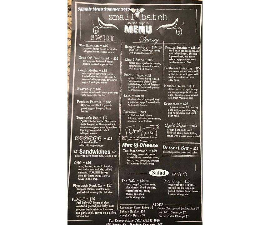 Carta del restaurante Small Batch At The Cupola, Harbor Springs, 340