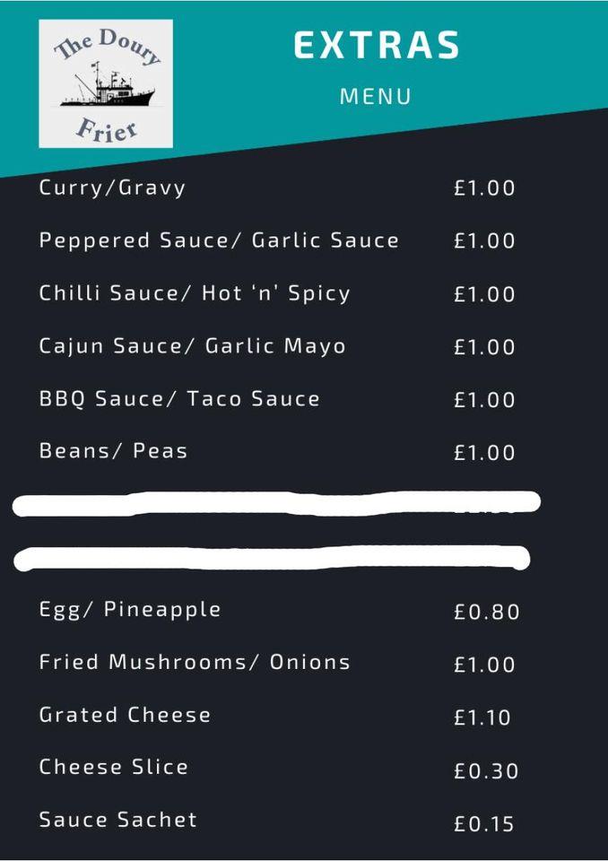 Menu at The Doury Frier restaurant, Ballymena