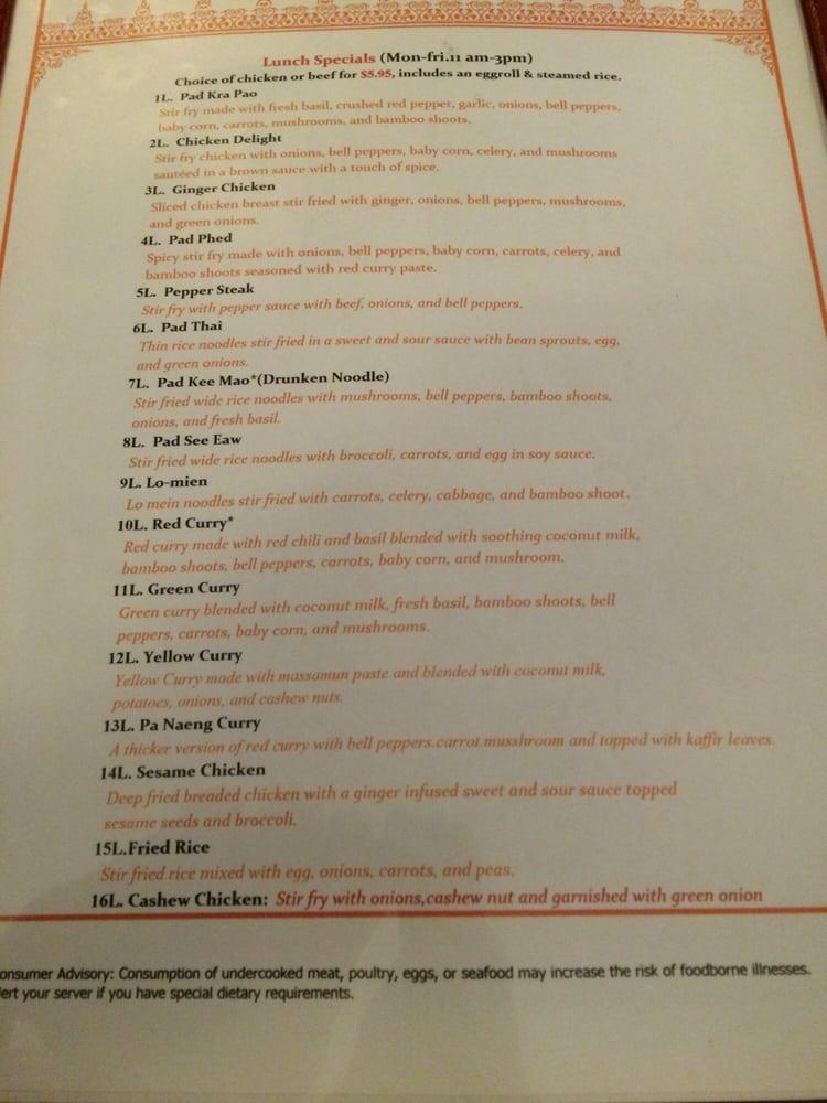 Menu at Chon Tong (Thai Cafe) Tennessee, La Vergne